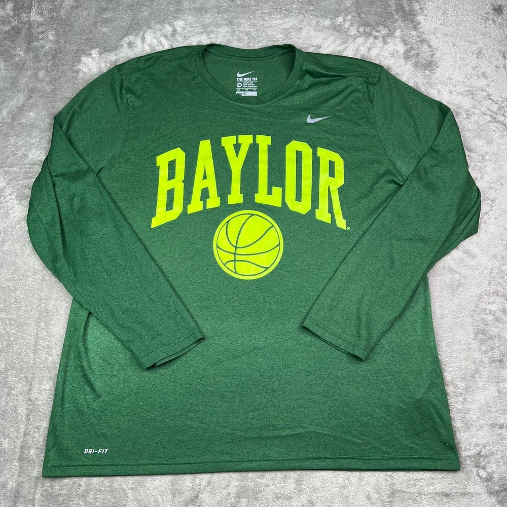 Baylor Bears Basketball Nike Shirt Mens 2XL Green Long Sleeve Dri Fit Athleisure